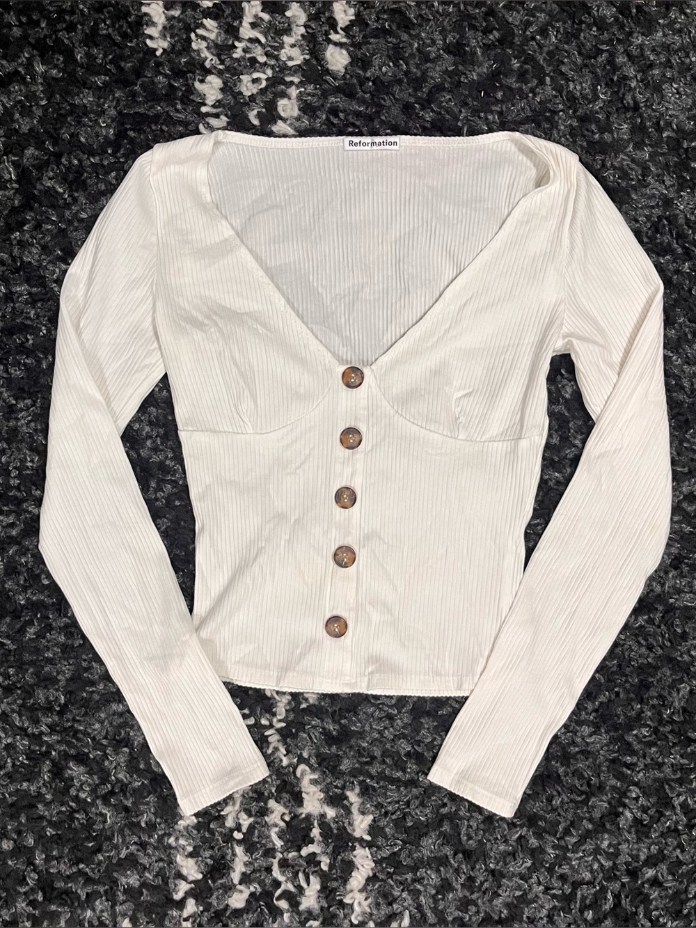 Reformation Virgil Ribbed White Knit Long Sleeve Top Size S